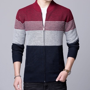 Mùa Đông Cổ Điển O Crew Cổ Người Đàn Ông Dày Cardigan Dây Kéo Mở Phía Trước Giản Dị Dệt Kim Ấm Thời Trang Áo Giá Rẻ Sọc - Product Image 4