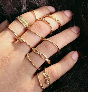 Boho 빈티지 골드 스타 너클 반지 BOHO 크리스탈 스타 초승달 기하학 여성 손가락 다이아몬드 반지 세트 보석 2021 - Product Image 3
