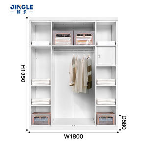Armoire minimaliste blanche à 4 portes métalliques avec porte vitrée, grande capacité, penderie pour chambre à coucher avec tringle de suspension, mobilier de maison - Product Image 4