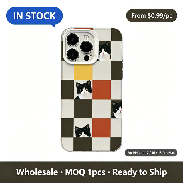 Colorful Checkerboard Cow Cat Pattern Clear TPU Case, Cute Cartoon Soft Shockproof Phone Cover for iPhone 17 16 15 14 13 Pro Max