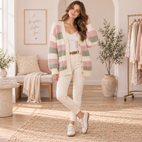Cardigan rayé pour femme, col en V oversize, boutonné, manches longues, poches, color block, automne-hiver, tricot personnalisé