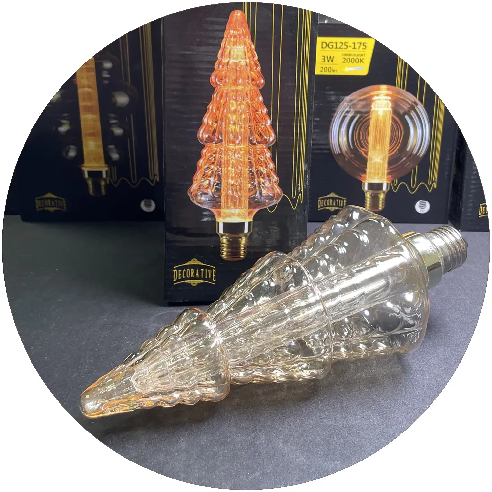 Kerstboom Vorm Glas 3W 200lm Goud Kleur Warm Wit 2000K Lamp Vintage Filament Bron Globale E27 Led Lamp