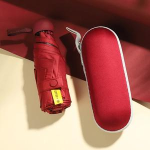 Paraguas de Bolsillo Plegable de 5 Secciones, Portátil, con Varillas de Aleación, Logotipo Personalizado, Mango de Plástico, Doble Uso, Protección Solar y Contra la Lluvia, Revestimiento Negro UV - Product Image 1