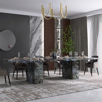 Blauer Jade-Marmor Rechteckiger Luxus-Esstisch mit Stühlen und Stauraum, Minimalistisches Villen-Set, Neues Modell 2026