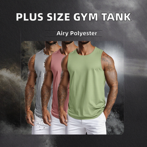 Wholesale Plus Size Knitted Casual Gym Activewear Wide Shoulder Crew Neck Sport <b>Vest</b> Polyester Breathable Solid Color Running - Product Image 2
