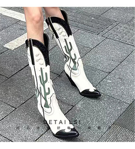 Bottes de cowgirl en cuir pour fille, hauteur genou, classiques, pour la marche quotidienne semi-formelle, en cuir premium, scintillantes - Product Image 3