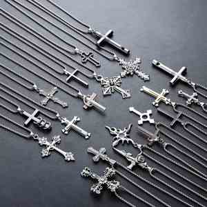 Wholesale Men's Gold Plated Stainless Steel Cross Pendant Necklace Distinctive Geometric Pattern Trendy Hip Hop Cubic Link Box - Product Image 1
