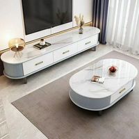 Meuble TV et table basse en bois de style italien ovale extensible, design sur pied