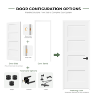 Porte de chambre à coucher en MDF blanc apprêté à 4 panneaux, noyau massif, pour maison, en HDF, pré-montée, style Shaker, en bois, pour entrepôt local aux États-Unis