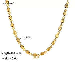Collar con diseño de rayos de sol |   Collar y Pulsera de Cadena de Discos con Corte de Diamante en Acero Inoxidable Chapado en Oro de 18K |   Resistente al agua y sin deslustre - Product Image 6