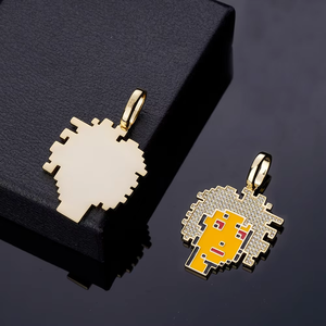 Pendentif visage <span class=keywords><strong>pixel</strong></span> en argent 925 avec moissanite, bijoux hip-hop glacés, collier de personnage de dessin animé, fournisseur en gros - Product Image 4