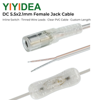 Cable de Alimentación CC Hembra de 5.5x2.1mm con Interruptor de Encendido/Apagado, Cables Desnudos, Cable Aislado de PVC Transparente para Conexión de Energía