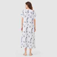 Robe longue décontractée pour femme, imprimé floral blanc et bleu, manches courtes, col en V, vente en gros, OEM, ODM, marque privée, usine