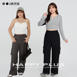 Pantalones Cargo de Cintura Alta para Mujer, Marca Runqi, Negros, de Lona, Casuales, de Pierna Ancha, Talla Grande, Modelo N8766 - Product Image 3