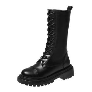 Nouveau élégant fond plat dames moto bottes <span class=keywords><strong>femme</strong></span> Style britannique bout rond à lacets côté fermeture éclair chevalier bottes pour femmes - Product Image 1