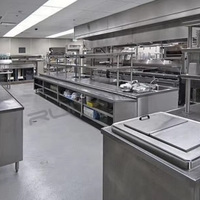 Équipement de cuisine commercial complet en acier inoxydable, tables de préparation pour restaurants, comptoirs de service de buffet, étagères pour projets de restauration