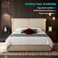 Ensemble de meubles de chambre à coucher de style italien de luxe, ensembles de chambre à coucher, lit rembourré en cuir véritable, finition haute brillance pour villa, maison, hôtel