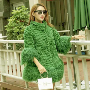 2023 hiver luxe manteaux de fourrure véritable manteau de fourrure de lapin rex avec la vraie veste de fourrure d'agneau au bas et aux poignets des manches - Product Image 4