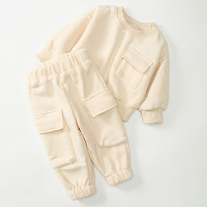 Paris vente coton biologique enfants survêtement ensembles automne hiver à manches longues enfants tenue bébé sweats à capuche survêtement ensemble avec poche - Product Image 3