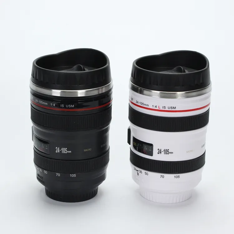 Bestseller Edelstahl Objektiv Tasse doppelwandige Kamera Objektiv Kaffeetasse