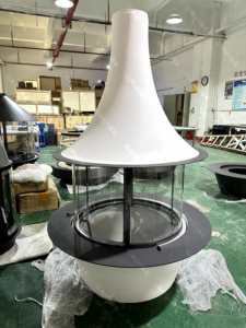 Fabbrica di crociera-caminetti sospesi in vetro sospesi in legno autoportante personalizzati diretti a 360 gradi curvi ad alta temperatura - Product Image 4