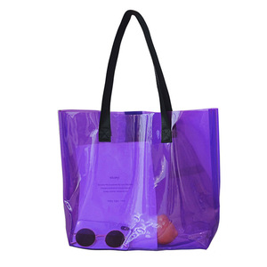 Ladies Custom Logo Summer Beach Zipper Bag Waterproof Clear PVC Environment Friendly Supermarket Shopping Bag <b>Red</b> <b>Hot</b> Stamping - Product Image 5