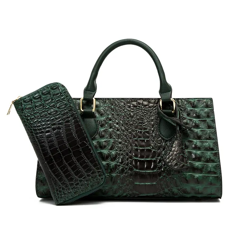 SD Großhandel wasserdichte Pu Leder mehrfarbige Damen handtaschen Alligator Prägung zweiteilige Geldbörsen und Handtaschen