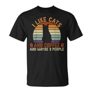Me gustan los gatos y el café y tal vez 3 personas, camiseta sarcástica - Product Image 1