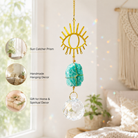 Attrape-soleil en pierre brute d'Amazonite naturelle, carillon éolien, design œil protecteur, prisme de cristal, décoration suspendue