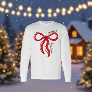 Maglietta a Maniche Lunghe Rossa con Fiocco Natalizio, Stile Coquette, Regalo per le Festività - Product Image 2