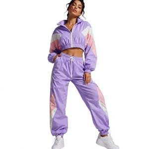 <b>Women's</b> Color Blocking Streetwear Tracksuit Set Cropped Jacket <b>Jogger</b> Pants Breathable Lightweight Polyester/Nylon Winter - Product Image 1