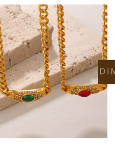Collier élégant incrusté de pierres œil-de-chat, ras-de-cou géométrique vintage, chaîne de clavicule, bijoux rétro du milieu du siècle pour femme, pour le quotidien et les soirées - Product Image 4