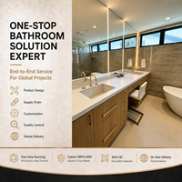 Fournisseur unique OEM ODM : Ensemble complet de salle de bain personnalisé avec double vasque murale, miroir éclairé, meuble-lavabo et toilettes intelligentes pour gîtes et auberges.