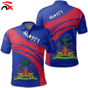 חולצת פולו קצרת שרוולים איכותית עם דגל האיטי, דגם 2026, חולצת כדורגל של האיטי עם דוגמאות שונות - Product Image 3