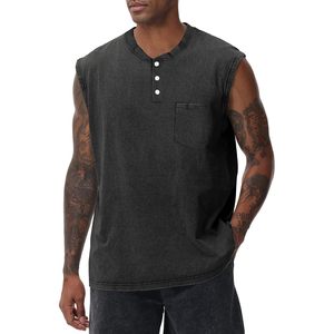 FOXA Mens Sleeveless Henley Tank Top With <b>Pocket</b> Cotton Workout Shirt Breathable Gym Muscle Fit - Product Image 1