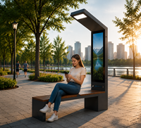 Banc solaire intelligent sur pied pour extérieur avec auvent cantilever simple et écran publicitaire numérique LCD vertical