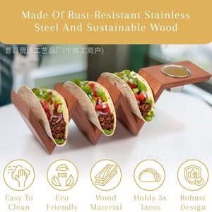 Taco Holder Wooden V Shape With <b>Sauce</b> Bowl For Party Dining Table Storage Rack - Product Image 5