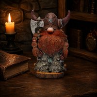 Figurine de guerrier gnome viking en résine peinte à la main avec hache, décoration de la mythologie nordique, objet de collection, ornement de bureau pour les joueurs et la mancave