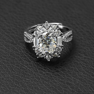 Anillo Ajustable con Halo de Moissanita Ovalada de 2CT 7*9mm, D VVS1, Chapado en Oro de 18K, Joyería de Boda para Mujer, Venta al Por Mayor, Personalizado - Product Image 1