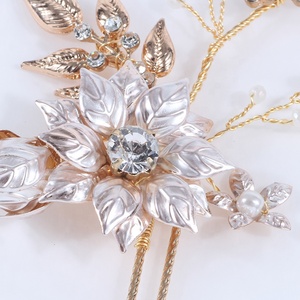 Exquisite High-End <strong>Wedding</strong> Jewelry Elegant Alloy Leaf Flower Bridal <strong>Hair</strong> <strong>Pin</strong> with Pearl Crystal - Product Image 6