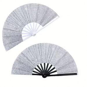 Éventail pliant personnalisé imprimé 13 pouces, à paillettes argentées, par sublimation, 100 % polyester, portable et durable, à succès - Product Image 2