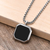 JINQI Offre Spéciale hommes carré noir émail Turquoise coquille pierre pendentif en acier inoxydable Rectangle pendentif collier pour hommes collier
