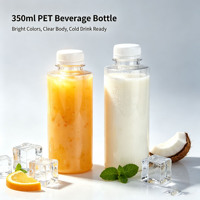 Bouteilles en plastique transparentes PET cylindriques de 350 ml (12 oz) pour jus, boissons liquides, lait, café, avec bouchon, impression d'autocollants personnalisés