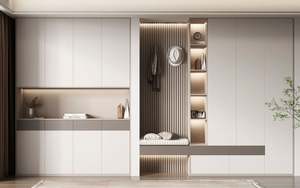 Armoire à chaussures élégante avec portes cintrées et tiroir, buffet de rangement avec étagères réglables pour entrée, salon - Product Image 6