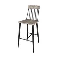 Tabouret de bar moderne à dossier en forme de fuseau, pieds en métal noir, assise en bois massif, finition thermolaquée, pour café, bistrot, restaurant, vente en gros