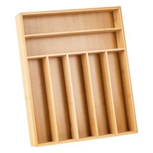Bamboo Drawer Organizer Rectangular Cutlery <b>Storage</b> <b>Box</b> Eco-Friendly <b>Kitchen</b> Cabinet Insert - Product Image 5