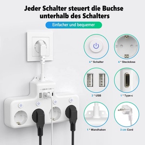 Multiprise anti-surtension UE avec interrupteurs individuels, 4 prises CA et 4 ports USB à charge rapide - Product Image 2