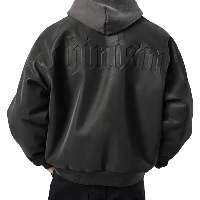 Blouson en cuir gaufré 3D pour homme, avec Logo personnalisé, fermeture éclair, nouvelle collection