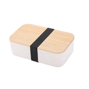Japanese Bamboo Cover PP Plastic Lunch Box Bamboo Fiber Office Commonly Used Bento Box Wholesale Custom Single Lunch Box