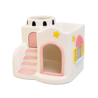 Nichoir en céramique Creative Castle pour hamster, multifonctionnel 3-en-1, maison de refroidissement pour petits animaux avec bol à nourriture et porte-bouteille d'eau